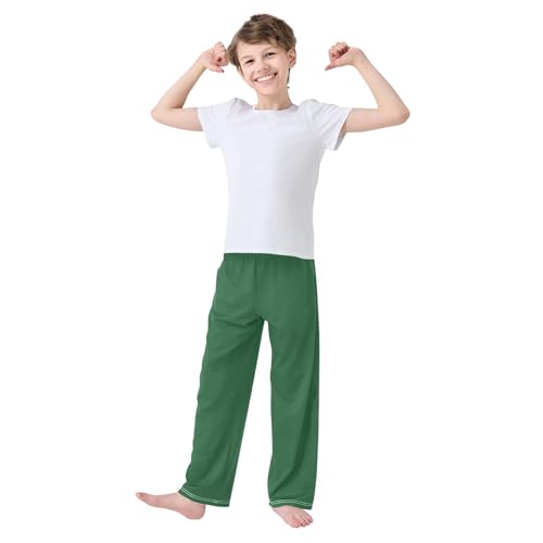 ZZXXB Navy Green Boys Long Pants Soft Trousers Elastic Waist Kids Lounge Bottoms with Pockets S-XL2