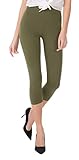 WG WEAR & GO Damen Leggings Capri 3/4 Kurze Knielange Hosen aus Baumwolle Blickdichte Weiß Schwarz Rot Rosa Grau 36 38 40 42 44 46 (Olive, 38)