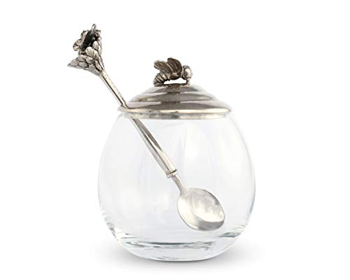 Vagabond House Pewter Bee Glass Honey Pot/Jar with Spoon; 5" Tall 12oz - Thumbnail 5