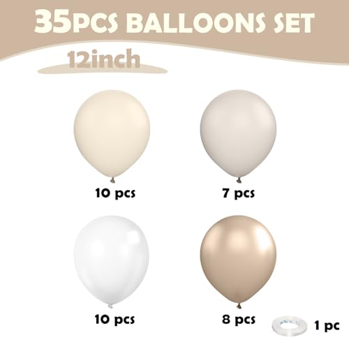 Image of Beige White Gold Balloons,12 Inchs Sand White Metallic Champagne Clear Bride Balloons for Girls Wedding Anniversary Bachelorette Party Boho Bridal Shower Birthday Decorations