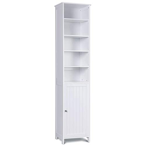 WATERJOY 72'' Tall Cabinet, Home Standing Storage Shelves Cabinet, Wooden White Bathroom Cupboard with Door and 5 Adjustable Shelves, Elegant Home Furniture