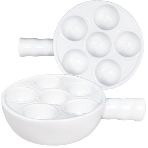 jinsongdafa Ceramic Escargot Plates Appetizer Dishes, Baked Snails,Baked Scallop(2-Pack) White 15.8CM with Handle Footed Dishes, Oven Safe Holes Set for Home Restaurant Hotel