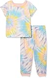 Lucky Brand Girls' 2-Piece Loose-Fit Pajamas Set, Classic Swirl TIE DYE, 4T