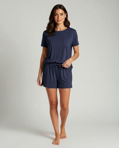 Image of Real Essentials 2 Pack: Women's Short Sleeve Pajama Short Set - Comfy Lightweight Soft Lounge Sleepwear (Plus