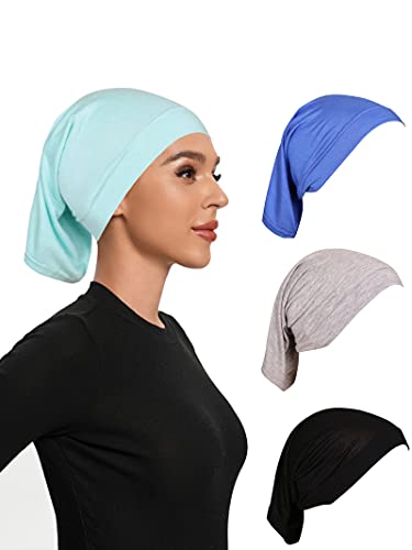 4 Pieces Hijab Undercap Hijab Underscarf Hijab Cap for Women (Mint Green/Blue/Light Grey/Black)