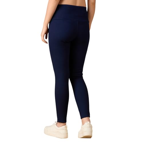 Image of 4FLIES Women's High Waist Slim Fit Jeggings | Super Combed Denim Stretch Ankle-Length Pants with Wide Waistband | Comfortable, Breathable Denim Look Leggings for Casual, & Office Wear