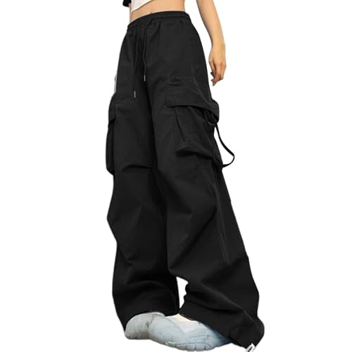Baggy Cargo Pants Women Casual High Waisted Parachute Pants Drawstring Loose Hip Hop Wide Leg Pant Y2K Streetwear