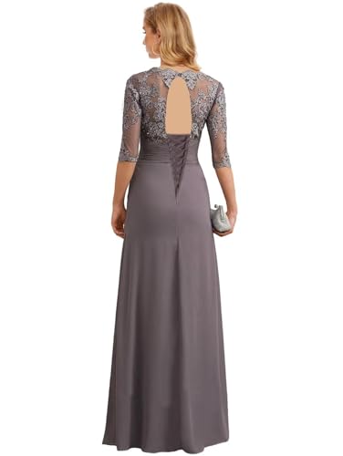 3/4 Sleeve Applique Ruffle Long Mother of The Bride Dresses for Women Chiffon Mother of The Groom Dresses for Wedding3