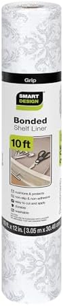 Smart Design Bonded Grip Shelf Liner - 12 Inch x 10 Feet - Non Adhesive, Strong Grip Bottom, Easy Clean Kitchen Drawer, Cabinet, Cupboard Dresser Protector Cover, Non Slip Rubber Mat - Fleur Gris - 2