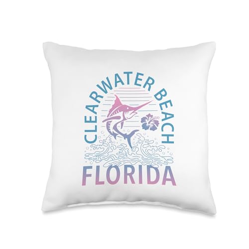 Clearwater Beach Florida Marlin Fishing Retro Ocean Vibes Throw Pillow