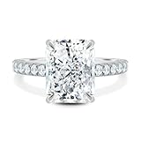 Handmade Thea 1CT-3CT Hidden Halo Radiant Cut Moissanite Engagement Ring for Women Solitaire Wedding Anniversary Ring Promise Gifts for Her 925 Silver, 10K/14K/18K Solid Gold (White, Main Stone : 1.00 Carat)