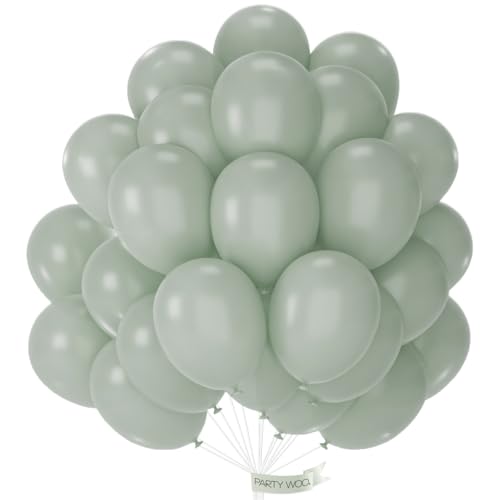 Image of PartyWoo Dusty Green Balloons 50pcs Sage Olive Eucalyptus Green Boho Color