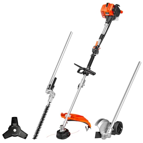 4-in-1 26cc Gas Weed Eater,String Trimmer,Wheeled Edger,Hedge Trimmer,Brush Cutter,Multi-Purpose Yard Tool with Rubber Handle,Shoulder Strap,Ideal Weed Wacker for Homeowners