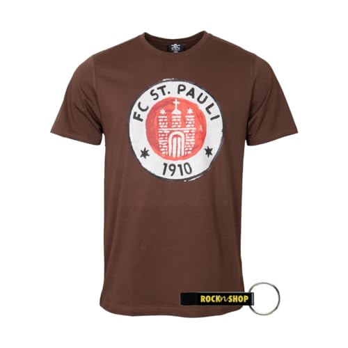 FC St. Pauli Maglietta con logo Paint marrone, articolo per fan FCSP + apribottiglie RocknShop, marrone, S FC St. Pauli Maglietta con logo Paint marrone, articolo per fan FCSP + apribottiglie RocknShop, marrone, S