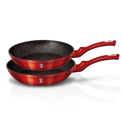 Berlinger Haus Burgundy Juego 2 Sartenes Inducción 22-26cm, Aluminio Forjado, Antiadherente Ecológico Mármol sin PFOA, Diseño Metallic Line Rojo, Apta Cocinas, Vitrocerámica, Gas (BH-1612NF)