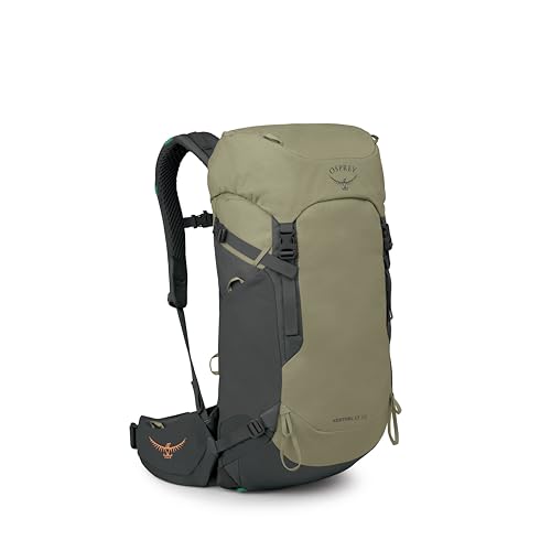 Image of Osprey Kestrel LT 28L Men's Backpacking Backpack, Tan OS | hiking pack, camping gear, overnight trail pack, waterproof raincover, rain cover included, waterproof storage, dry bag