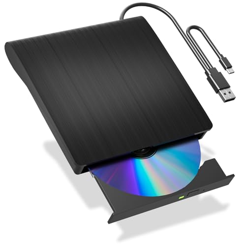 External Bluray Drive Burner,BD CD DVD Reader and Writter Optical Drive Player W/USB3.0 and Type C Port for PC and Laptop,Compatible with Windows XP/7/8/10/11, Mac OS