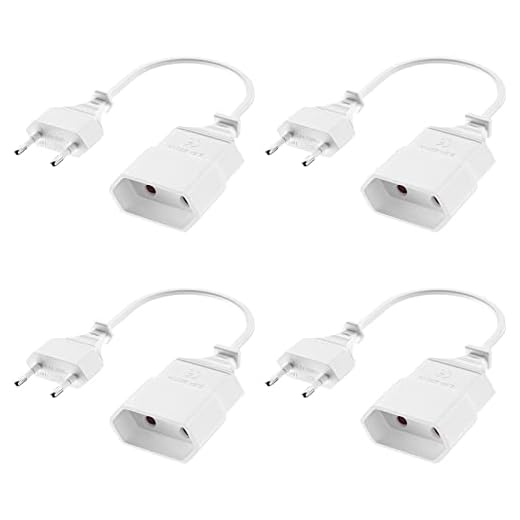 4 Pack Cavo di estensione della spina UE, spina UE Pabance, adattatore di presa da 0,2 m con cavo flessibile, 2,5 A/250 V, presa convertitore Euro (0,75 mm²) per computer TV PC telefono (bianco)