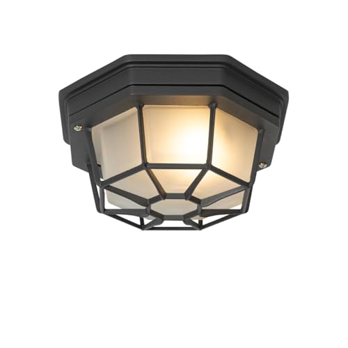 Qazqa - Landhaus I Vintage Rural Außen Deckenleuchte I Deckenlampe I Lampe I Leuchte dunkelgrau IP44 - Bri S I Außenbeleuchtung - Aluminium Rund -...