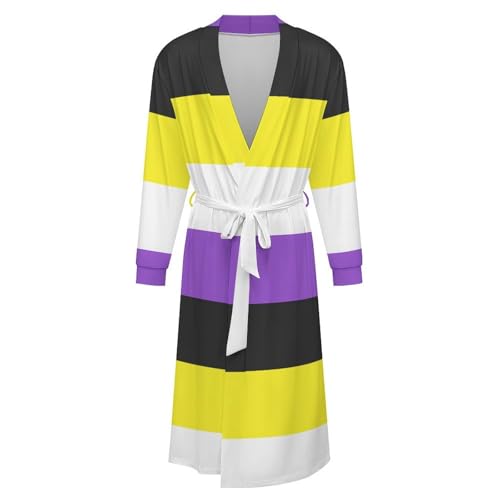 Non-binary Flag Soft Robe Long Sleeve Bathrobes V Neck Sleepwear Spa Robes with Belt Men Woman4