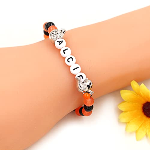 Image of Uloveido Black Orange Jade Charms Halloween Bracelets All Saints' Gift - DIY Customized Name Beaded Bracelet
