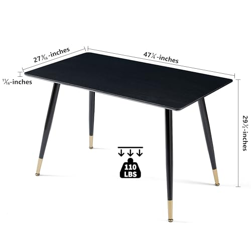 NORDICANA 47 Inches Modern Rectangle Black Kitchen Dining Table for 4 People, Industrial Style Dining Table for Dining R