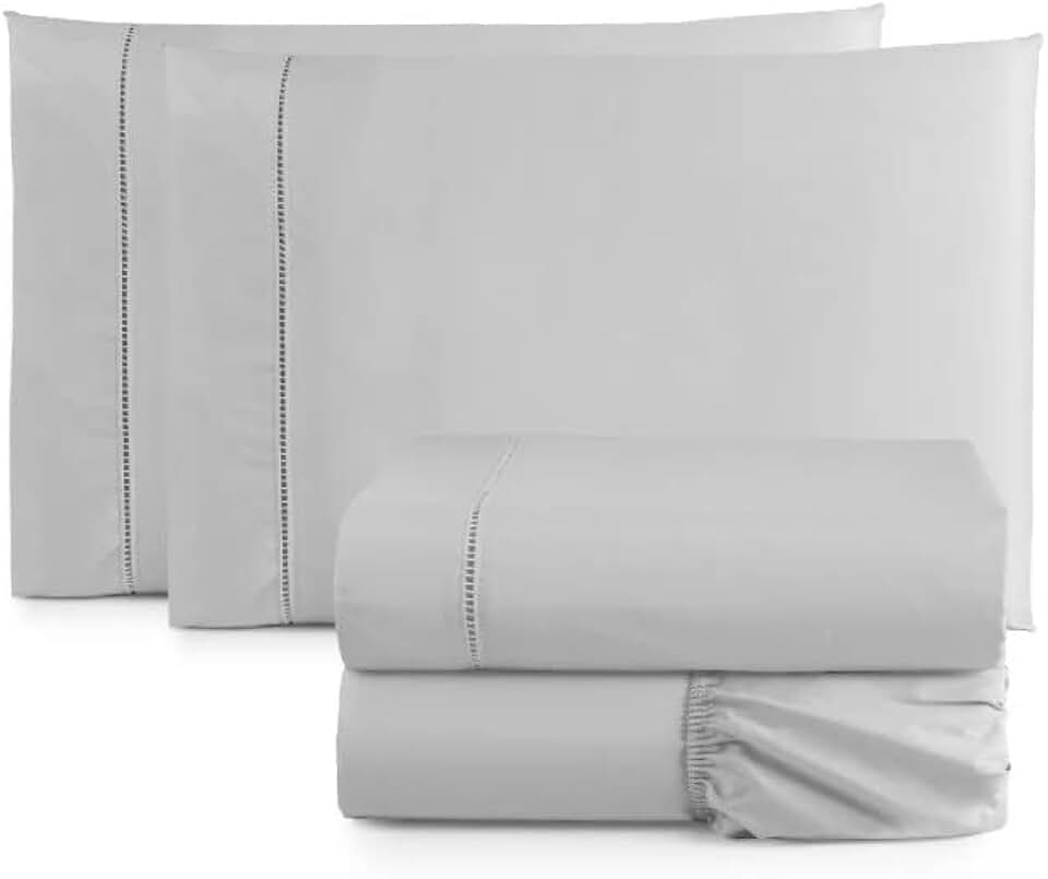 Jogo De Lençol Cama Box King Size 4 Peças Percal 600 Fios Toque Macio Cinza