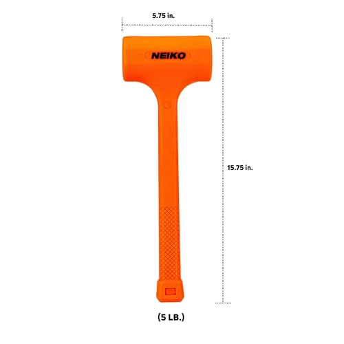 Image of NEIKO 02851A Dead Blow Hammer, 5 Pounds, Neon Orange Deadblow Hammers, Mallet, Spark and Rebound Resistant, Unibody Molded, Soft Blow Rubber, Checkered Grip, Steel Shot and Core