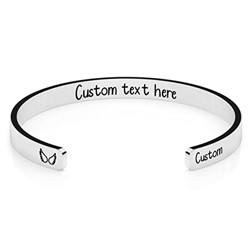 Q&Locket Custom Cuff Bracelets for Women Personalized Custom Sympathy Gift for Her Memorial Gift Motivating Bracelet Loss of Mom Dad Loved One Jewelry