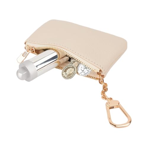 1 Pc full grain leather coin purse with key chain for women and men,white