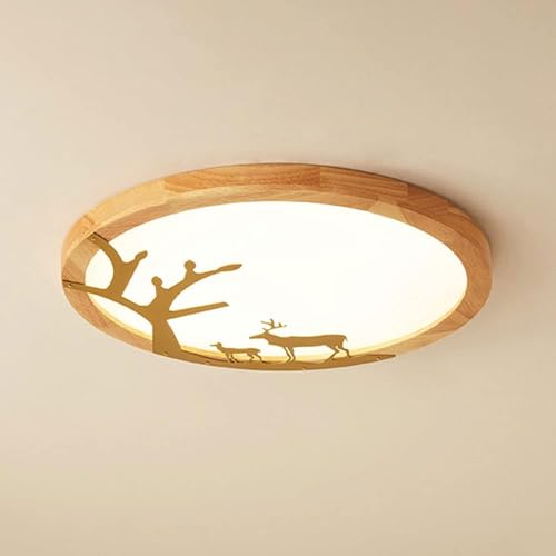 Plafonnier rond à LED en bois noble et finitions contemporaines