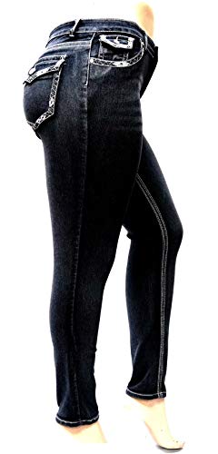 Jack David Women's Plus Size Stretch Black Denim Jeans Pants Skinny Leg N595B Flap Pocket2