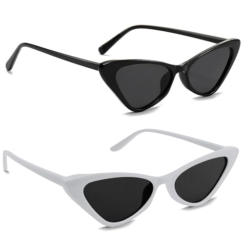 Techchii 2 Stück Cateye Sonnenbrille Damen Lustige Sonnenbrille Vintage Party Brille UV400 Hippie Brille Rave Partybrillen für Geburtstagsfeier, Fasching, Karneval, Outdoor