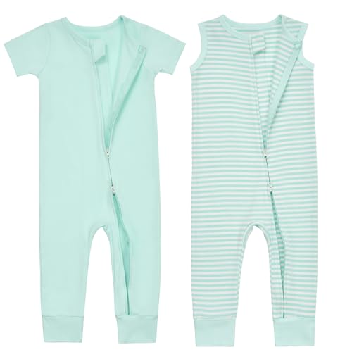 Aablexema 2PCS Baby Cotton Romper Zipper Short Sleeve & Sleeveless Footless Pajamas One Piece Jumpsuits Outfit Clothes3
