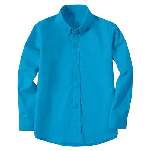 Image of Boys' Button Down Dress Shirts Kids Long Sleeve Solid Collared Uniform Shirt for Toddler Boy (Size 2T-20)
