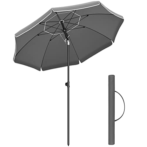 SONGMICS Sombrilla de 200 cm, UPF 50+, Inclinación Bidireccional de 30°, Altura Ajustable, con Bolsa de Transporte, para Balcón Jardín Terraza Playa, sin Base, Gris GPU065G01