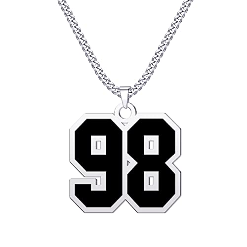 [Moniall] CaJoYo 98 Black Number Necklace for Men Athletes Jersey Number Necklace Sports Basketball Baseball Football Soccer Cha