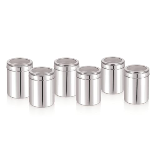 Image of NATULIX 1 Kg Stainless Steel Containers for kitchen with See Through Lid | Kitchen Containers Set | Silver (1250ml - 6pcs) Food Grains Capacity - 1kg Approx.