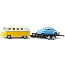 Siku - Volkswagen T1 with Trailer and Beetle - Yellow/White/Blue - Sturdy Model Vehicle Set - Metal and Plastic - PVC Free - Small-Scale Toy - Stable Construction - from 3 Years Old and Up - SK-2567