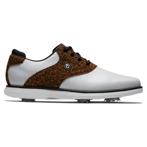 FootJoy Women's Traditions Previous Season Style Golf Shoe, White/Leopard, 6.52