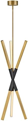 Fredrick Ramond Rae Medium Pendant - Includes (1) 6-in and (2) 12-in Down Rods, Modern, Integrated LED - Lacquered Brass Finish w/Black Accent