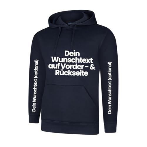 FLOCKex Marken Kapuzenpullover Hoodie mit Wunschtext - Front und Rückenprint - Sprüche individuell auf den Pullover drucken Lassen I Personalisierter Textildruck I L Navy