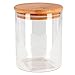 Bote de cristal de borosilicato redondo con tapa de madera de bambú 600 ml, recipiente, tarro de almacenamiento para guardar café, galletas, legumbres, especias 12,5 x 10 cm