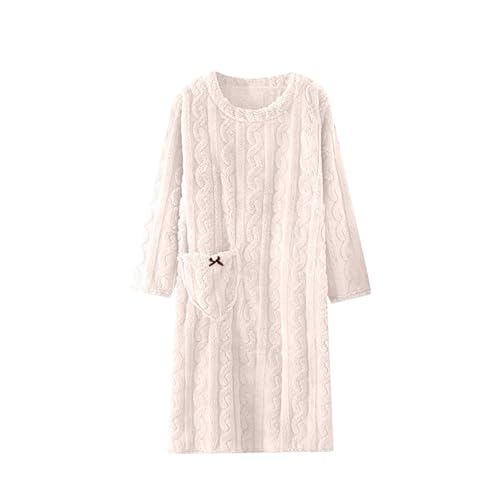 Pijama Mujer Invierno Coral Fleece - Camisones largos de moda para mujer, ropa de dormir cómoda, ropa de estar informal, traje de casa cálido, ropa de dormir, suéter de punto grueso, Blanco, XL