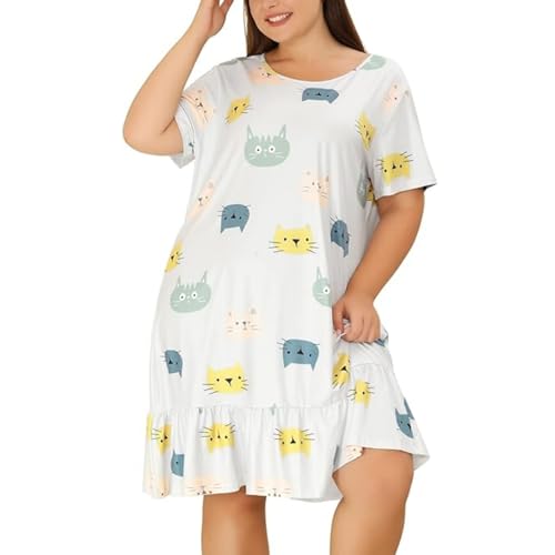 Leaomuny Camicia da Notte Parto Ospedale Cotone Manica Corta Camicie Notte Donna Estiva Curvy Vestaglia Gravidanza Confortevole Vestito Taglie Forti Casual Simpatiche da Casa Pigiama Morbido Comodo