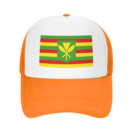 Kanaka Maoli Native Hawaiian Flag Trucker Hat Summer Mesh Cap with Adjustable Snapback Strap Unisex Blue2