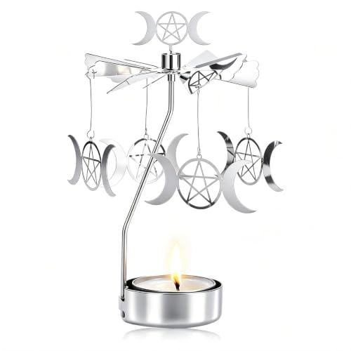 Silver Triple Moon Rotating Candle Holder