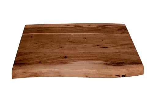 SAM Holzplatte 60x40 cm Louisa, Tischplatte aus Akazienholz massiv + nussbaumfarben, Baumkanten-Platte für Heimwerker, geeignet für Arbeitsplatten, Tische & Fensterbretter