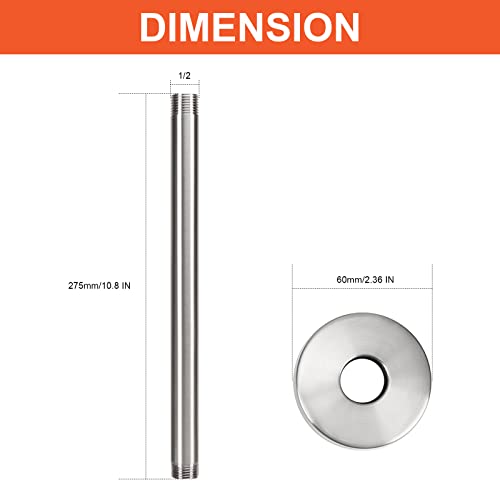 Harjue Ceiling Mounted Shower Arm, Rain Shower Head Extension Arm With Flange And Teflon Tape Stainless Steel Ceiling Mount Shower Extender For Fixed Shower Head (10 Inch, Brushed Nickel) #TOP1
