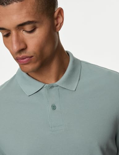 Image of Marks & Spencer Pure Cotton Pique Polo Shirt Green